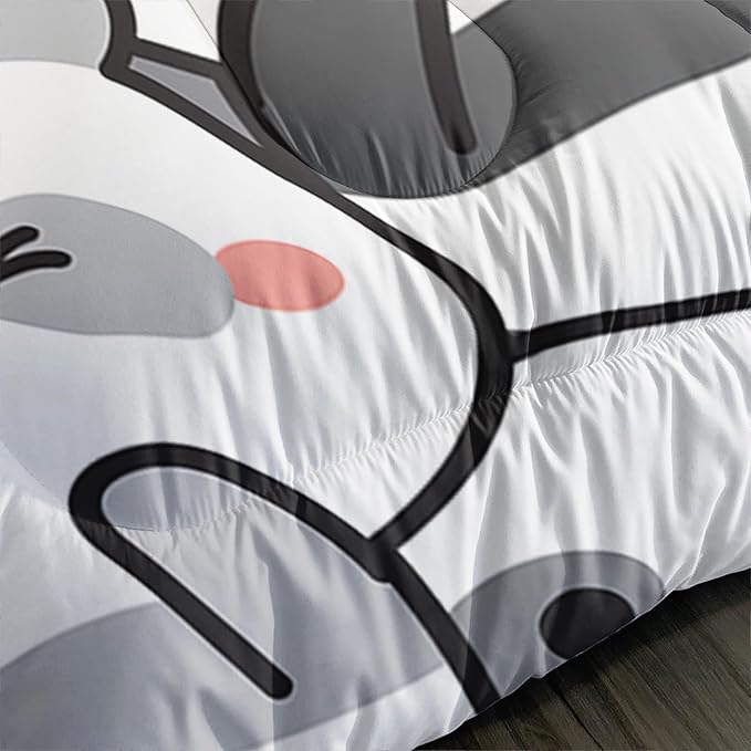 Kawaii Cartoon Black White Panda Bedding Animal Themed Comforter 3Pcs Full Bear Pattern Bedding Set for Kids Teens Girls Boys Bed Decor Emoticon Panda Quilt with 1 Comforter and 2 Pillowcases