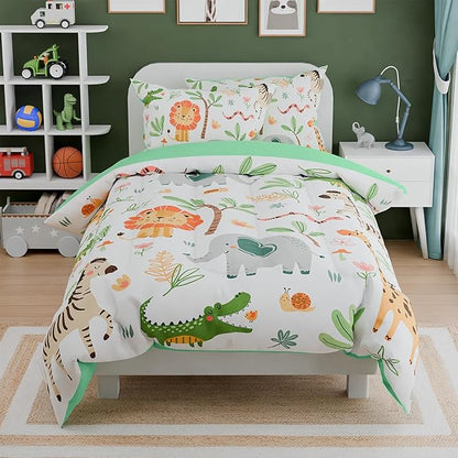 Jungle Animal Kids Bedding Set for Boys Girls, Ultra Soft Microfiber Comforter Set Twin Size 3-Pieces, Comforters Bed Sets for Kid Tween Teen Bedroom Decor