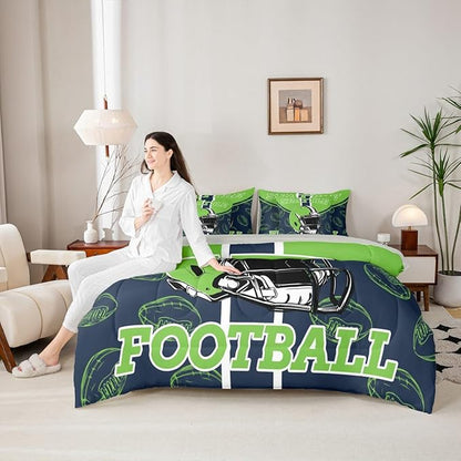Feelyou Football Comforter Set Full Size 7 Pieces Ball Games Bedding Set for Kids Boys Girls Rugby Bed in a BagFootball Bedroom Decor Rugby Sports