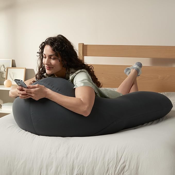 Yogibo Support Pro U Shaped Reading Back Support Lounge Pillow with Arm Rests for Adults, Soft Microbead Filling, Large-Sized with Elevated Chair Back, Light Gray