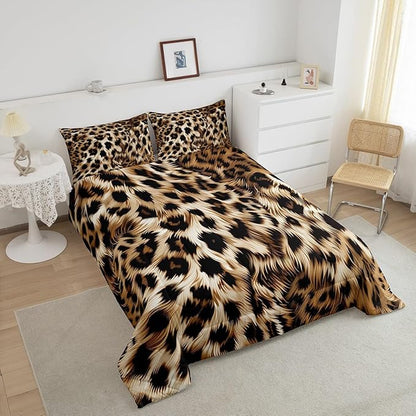 Feelyou Leopard Print Comforter Set Cheetah Print Bedding Set for Kids Boys Girls Wild Animal Print Comforter Leopard Fur Quilt 1 Comforter Set with 2 Pillowcases King Size Boys