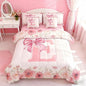 Erosebridal Cute Girly Bow Bedding Sets, Initial Letter E Bed in A Bag King Size for Girls Kids Woman Flower Floral Comforter Set with Sheets Fresh Style Spring Bed Set Bedroom Decor 7 Pieces