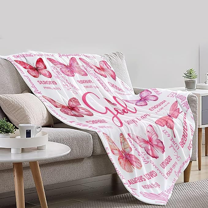 Butterfly Bible Verse Blanket, Inspirational Scripture Religious Gifts for Christian, Warm Soft Flannel Bible Throw for Bed Sofa Decoration 50"x60" for Teen