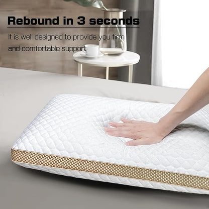 Memory Foam Pillows Standard Size 23.6" x 15.7"x 5.1", Medium Firm Pillow for Sleeping, Orthopedic Bed Pillow for All Sleepers, Ventilated Gel Foam Pillow with Washable Cover