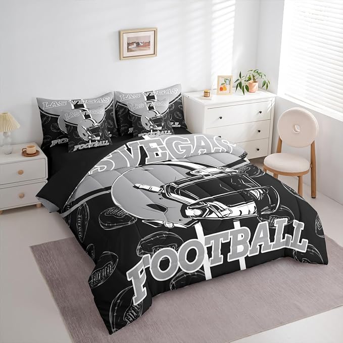 Feelyou Football Comforter Set Queen Size 7 Pieces Ball Games Bedding Set for Kids Boys Girls Rugby Bed in a BagCity of Footballs Bedroom Decor Rugby Sports
