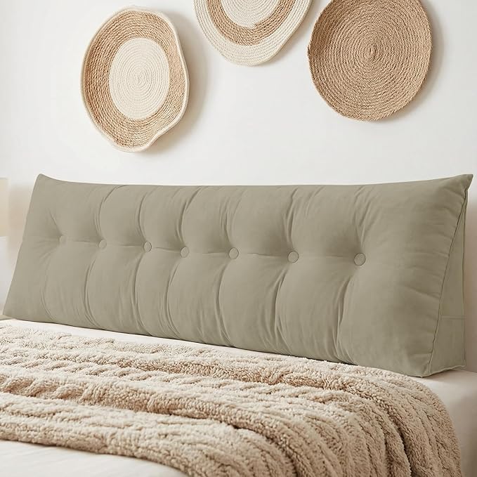 Headboard Pillow King, Large Triangular Wedge Headboard Pillow for Reading and Resting, Backrest Positioning Support Pillow with Removable Cover (Khaki)