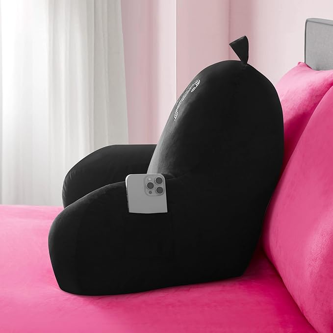 Juicy Couture Velour Backrest Pillow with Rhinestone Juicy Logo - 30"x17", Black Supportive Bed Rest Pillow for Reading, Gaming, or Relaxing