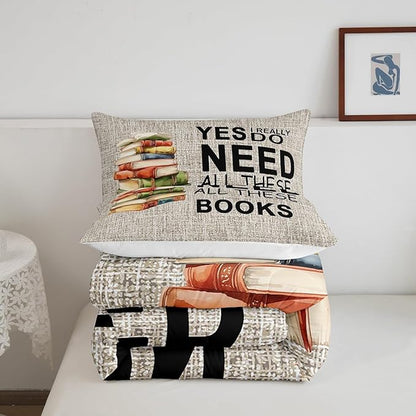Castle Fairy Teens Books Pattern Comforter Set Queen Size,Book Lover Bedding Set for Kids Boys Girls Bedroom Decoration,Book Bed Duvet Insert,Watercolor Comforter with 2 Pillowcases