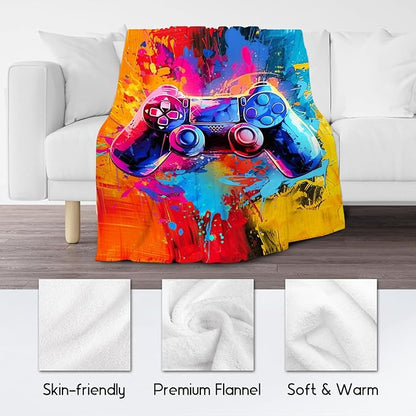 Gamer Blanket Boys Blankets Gifts for Teens/Men - 50x60 Inches Cool Soft Cozy Gaming Throw for Bed