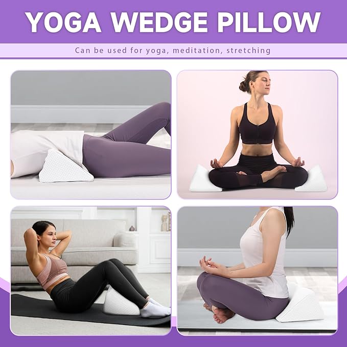 Small Wedge Pillow, Small Wedge Pillow for Sleeping, Foam Wedge for Yoga, Laptop, Memory Foam Positioning, Foam Pillow for Chair, Provide Support and Relieve Fatigue(White-17.7")
