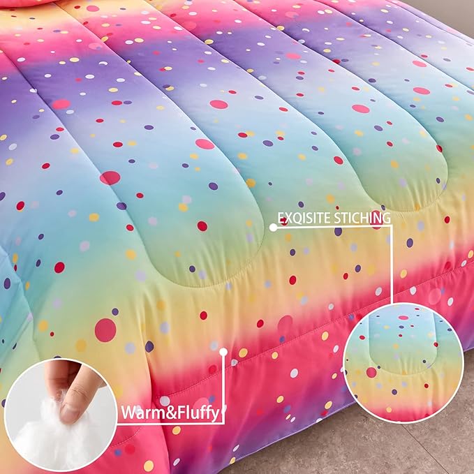 Yogeneg Colorful Polka Dots Kids Comforter Sets Twin Size for Teen Girl &Boys Women, Circles Printed Rainbow Comforter with Pillowcase, Microfiber 2 Piece Bedding Set,All Season (Rainbow C, Twin)