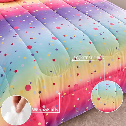 Yogeneg Colorful Polka Dots Kids Comforter Sets Twin Size for Teen Girl &Boys Women, Circles Printed Rainbow Comforter with Pillowcase, Microfiber 2 Piece Bedding Set,All Season (Rainbow C, Twin)