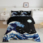 Feelyou Japanese Wave Comforter Set King Size Japanese Style Comforter for Boys Girls Teens Ocean Wave Bedding Set Sea Waves Duvet Set Room Decor Blue Black Quilt Set