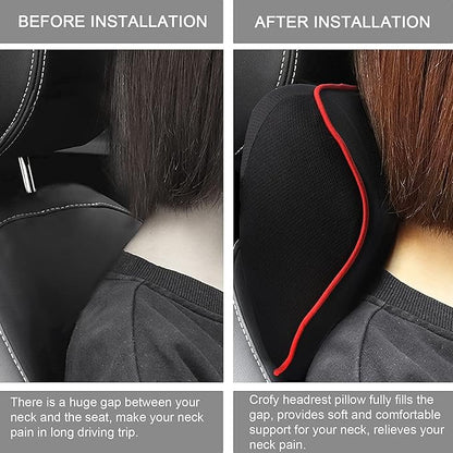 Crofy 2 Pack Car Neck Pillow, Softness Car Headrest Pillow for Driving with Adjustable Strap, 100% Memory Foam and Breathable Removable Cover, Comfortable Ergonomic Design (Red Side Rope)