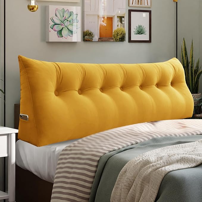 14 lbs Thickened King Headboard Pillow for Sitting Up in Bed, Back Support Reading Pillow with Side Pocket and Velvet Removable Cover, Triangular Large Wedge Headboard Pillow