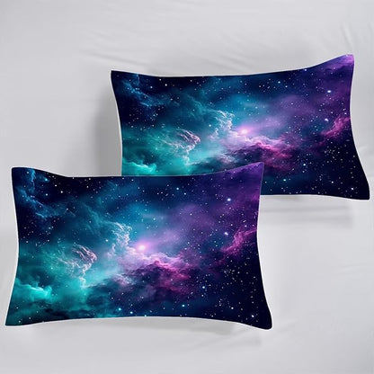 Blue Galaxy Sheet Set Twin: Space Bedding Set for Kids Teens Girls Boys Cloud Starry Sky Bedroom Bed - 1 Flat Sheet, 1 Fitted Sheet, 1 Pillowcase
