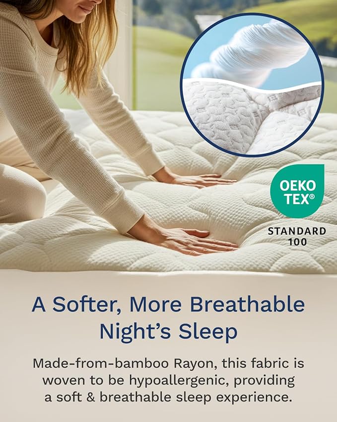 ViscoSoft Twin XL Fiberfill Pillow Top Mattress Topper Pad - Soft Overstuffed Premium Support - Extra Long Quilted Temperature Smart Viscose from Bamboo - Deep 18" Pocket for Secured Fit