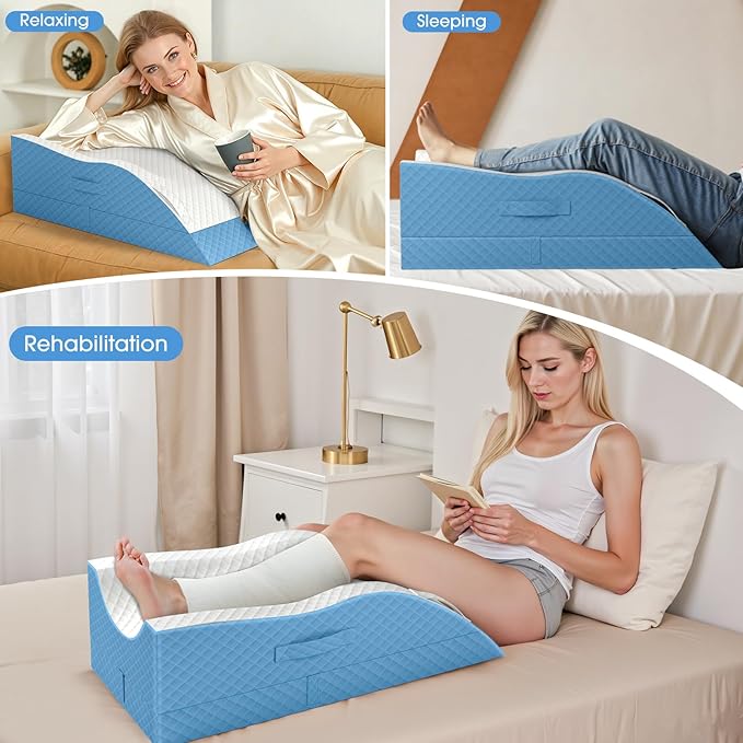 Elevation Pillows for Leg After Surgery, Memory Foam Adjustable Wedge Pillow for Injury or Rest, Ankle Pillow for Sleeping Blood Circulation Light Blue/Double Leg