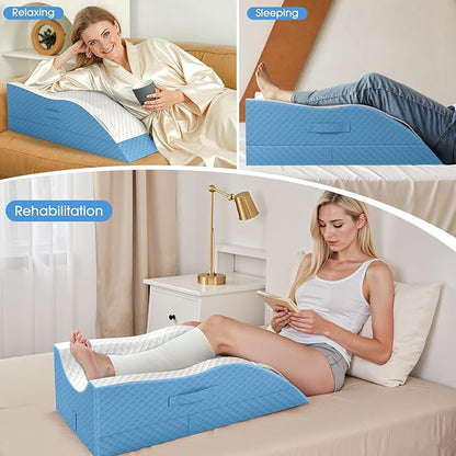 Elevation Pillows for Leg After Surgery, Memory Foam Adjustable Wedge Pillow for Injury or Rest, Ankle Pillow for Sleeping Blood Circulation Light Blue/Double Leg