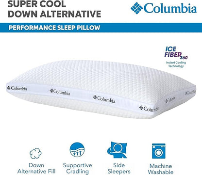 Columbia Comfort Ice Fiber Side Sleeper Down Alternative Bed Pillow with Polyester Fiberfill, Supportive Cooling Double Sided Breathable Cover (Side Sleeper, Standard/Queen (Pack of 1))