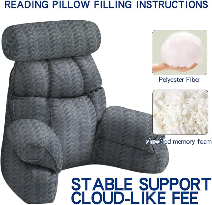 FXXUDVNIIN Back Pillow for Bed Sitting up – with 9.4" Armrests Bed Pillow for Sitting up,Inch Arms for Support, Ideal for Reading, Watching TV, Gaming, and Relaxing