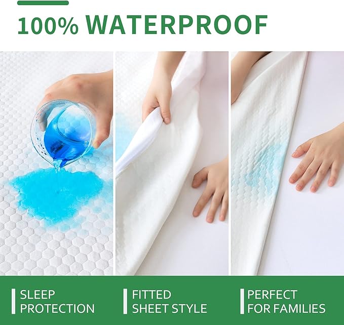 Queen Mattress Protector 2 Pack Waterproof Cooling Queen Mattress Pad Cover, Viscose 3D Air Breathable Fabric, Fitted 8-18 inch Deep Pocket, Washable Noiseless