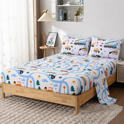 NTBED 5 Pieces Construction Truck Twin Comforter Set for Boys Kids Building Vehicles Excavator Lightweight Microfiber Bedding Sets