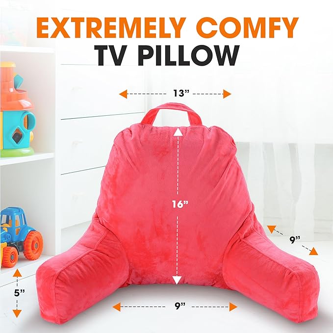 Cheer Collection Reading Pillow with Arms – Portable Bed Pillow for Sitting Up & Support, Hollow Fiber-Filled Back Rest Pillow for Sitting in Bed & Couch, Machine Washable, Hot Pink (Small)