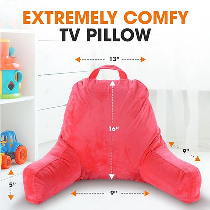 Cheer Collection Reading Pillow with Arms – Portable Bed Pillow for Sitting Up & Support, Hollow Fiber-Filled Back Rest Pillow for Sitting in Bed & Couch, Machine Washable, Hot Pink (Small)