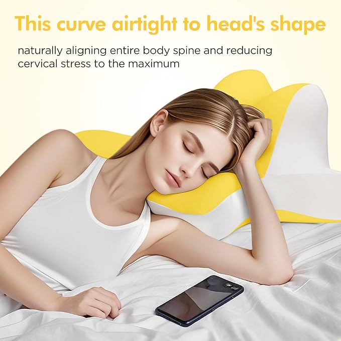 Reading Pillow for Lying, Leaning and Prone, Contour Memory Foam Pillow, Ergonomic Cervical Pillow for Neck and Shoulder Pain Relief, Bed Wedge Pillow Yellow