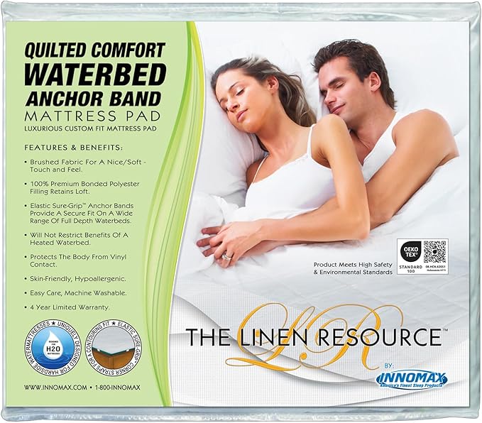 INNOMAX The Linen Resource Quilted Comfort Waterbed Anchor Band Custom Fit Mattress Pad Protective Cover Super Single