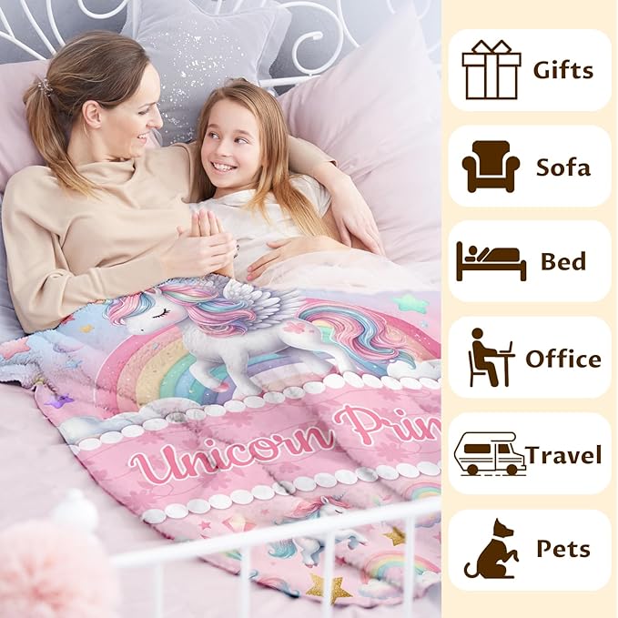 Unicorn Blanket for Girls, Unicorn Princess Gift, 50 x 40 Inches Soft Fuzzy Blanket for Unicorn Lovers, Cozy Pink Warm Flannel Throw Blanket Bed Sofa Room Decor, Camping, Travel, Chair