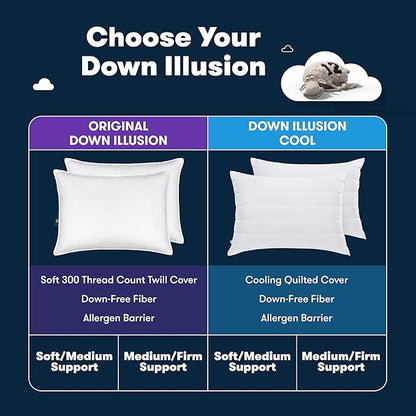 Cooling Quilted Hypoallergenic Medium/Firm Bed Pillows for Side, Stomach or Back Sleepers (2 Pack)