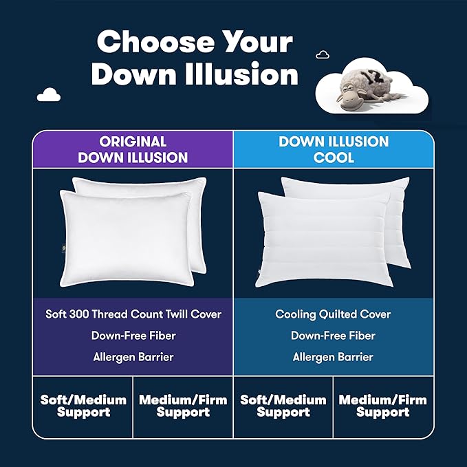 Cooling Quilted Hypoallergenic Medium/Firm Bed Pillows for Side, Stomach or Back Sleepers (2 Pack)
