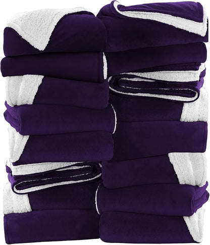 IR Imperial Rooms Purple Sherpa Fleece Throw Blanket for Bed - Wholesale Bulk Pack of 16 Sherpa Blankets - Soft Fluffy Throw Blankets for Hotels, Guest Bedroom, 50x60 Inches