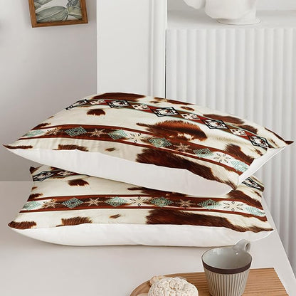 Boho Animal Fur Comforter Set 3 Pieces Queen Size, Mixed Coffee Brwon and White Long Hair for Boys Girls, 3 Pieces Warm Fuzzy Cozy Decorative Room with 2 Pillowcases All Seasons.