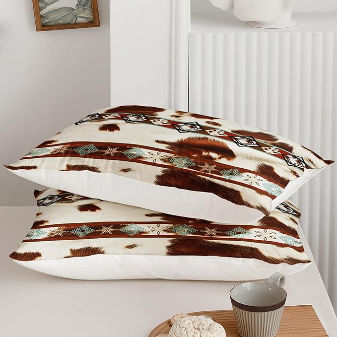 Boho Animal Fur Comforter Set 3 Pieces Twin Size, Mixed Coffee Brwon and White Long Hair for Boys Girls, 3 Pieces Warm Fuzzy Cozy Decorative Room with 2 Pillowcases All Seasons.