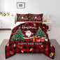 Merry Christmas Comforter Set,Xmas Santa Claus Christmas Tree Bedding Set for Kids Boys Girls,Red Gingerbread Stocking Duvet Insert,Vintage Gird Holiday Down Comforter with 1 Pillowcase,Twin