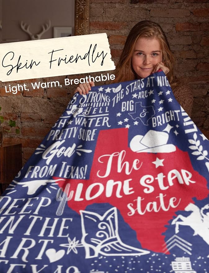 InnoBeta Texas Gifts Blankets Throws Bed Flannel Plush, Texan, Souvenir, Home Decor, US State Gift, Birthday Presents for Women, Men, Friends (50"x 65")