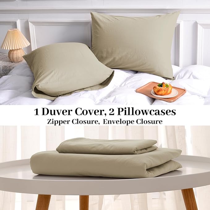 NEXHOME PRO Duvet Cover Set Kids Twin Size Linen Feel Textured Organic Natural 100% Washed Cotton Duvet Cover 2 Pieces Bedding Set with Zipper Closure & Corner Ties, Breathable (No Comforter)