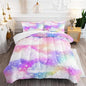 Rainbow Cloud Sky Kids Bedding Set Glitter Golden Stars Comforter 3Pcs Queen Tie Dye Art Quilt Set for Kids Teens Girls Boys Bed Set with 1 Comforter and 2 Pillowcases