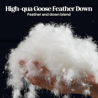 Goose Down Feather Pillows, Soft Bed Pillows Queen Size Set of 2, 100% Soft Cotton Shell, Hotel Pillows for Back, Stomach or Side Sleepers