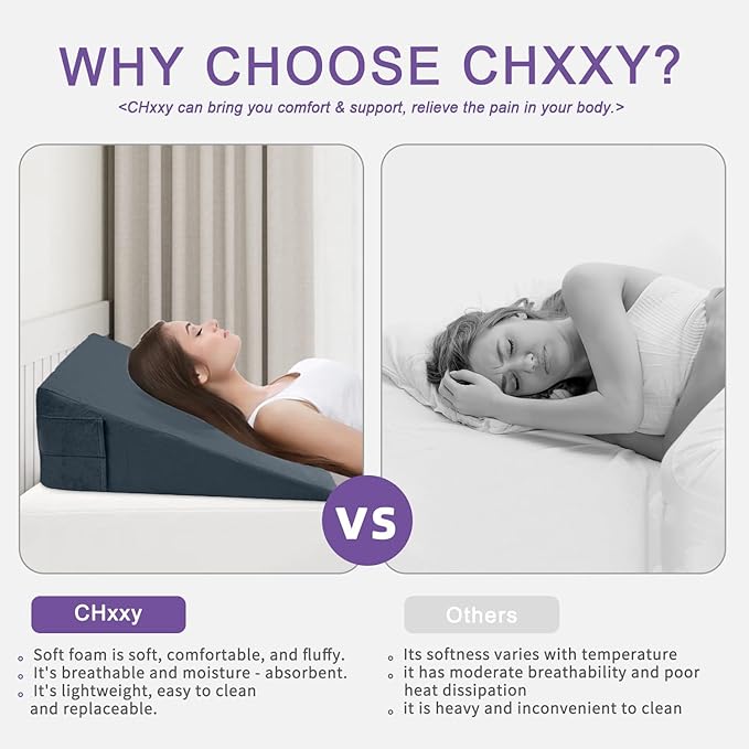 Memory Foam Bed Wedge Pillow (10"x24"x24") - Acid Reflux & Back Pain Relief, Anti-Snoring Incline Design, Removable Washable Cover for Sleep & Post-Surgery Support