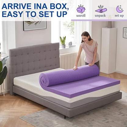 SINWEEK 2 Inch Gel Memory Foam Mattress Topper Ventilated Soft Pressure Relieve Mattress Pad, Breathable Bed Topper, CertiPUR-US Certified, Queen Size