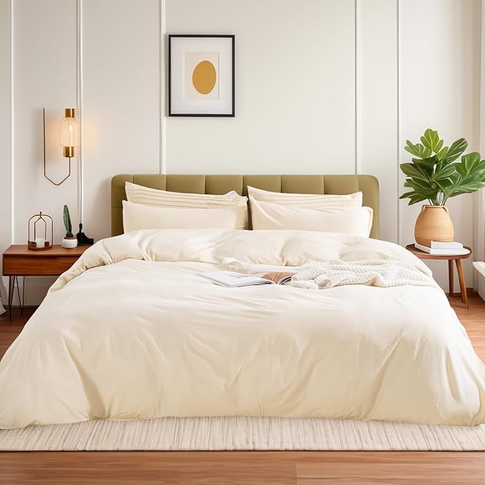 NEXHOME PRO Duvet Cover King 100% Washed Cotton, Breathable, Durable, Textured, Linen Like, Home Bedding Set 104"x90"
