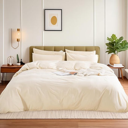 NEXHOME PRO Duvet Cover King 100% Washed Cotton, Breathable, Durable, Textured, Linen Like, Home Bedding Set 104"x90"