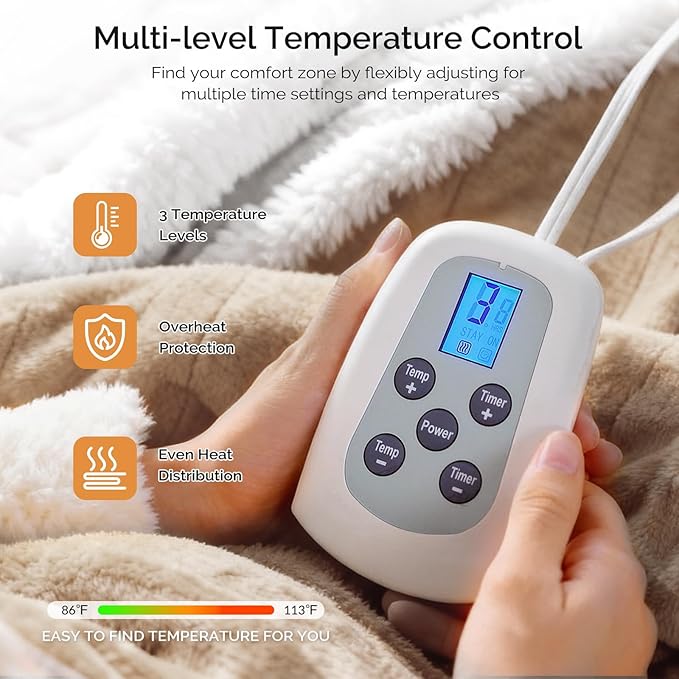 Heated Blanket Electric Blanket Twin 62"x84" Fast Heating Electric Blanket with 10 Heat Levels & 10 Hours Auto-Off Overheat Protection Cozy Soft Flannel Heated Throw Blanket