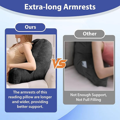 Reading Pillows for Sitting in Bed Adult, Back Pillow for Bed Sitting Up, Backrest Pillows with Shredded Foam for Adult&Teens, Support Pillow with Arms for Beds, Couch, Floor, 20in, Black
