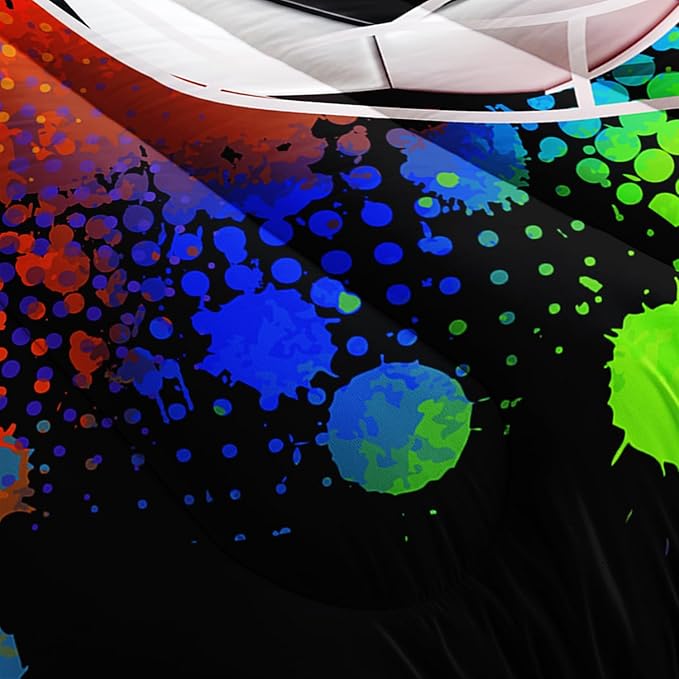 Colorful Soccer Themed Comforter 3Pcs Full Gaming Football Net Bedding Set for Kid Teen Girl Boy Adult Ball Sports Games Graffiti Football Quilt Room Decor with 1 Comforter and 2 Pillowcases