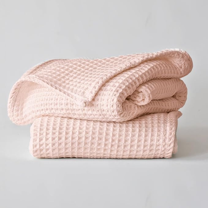 Premium Waffle Blanket Queen XL Size Pink - Premium Quality, 100% Turkish Cotton, Light & Airy Waffle Weave All-Season Quilt - Decorative Bedspread (Pink Powder, Queen XL 95" x 102" Inch)